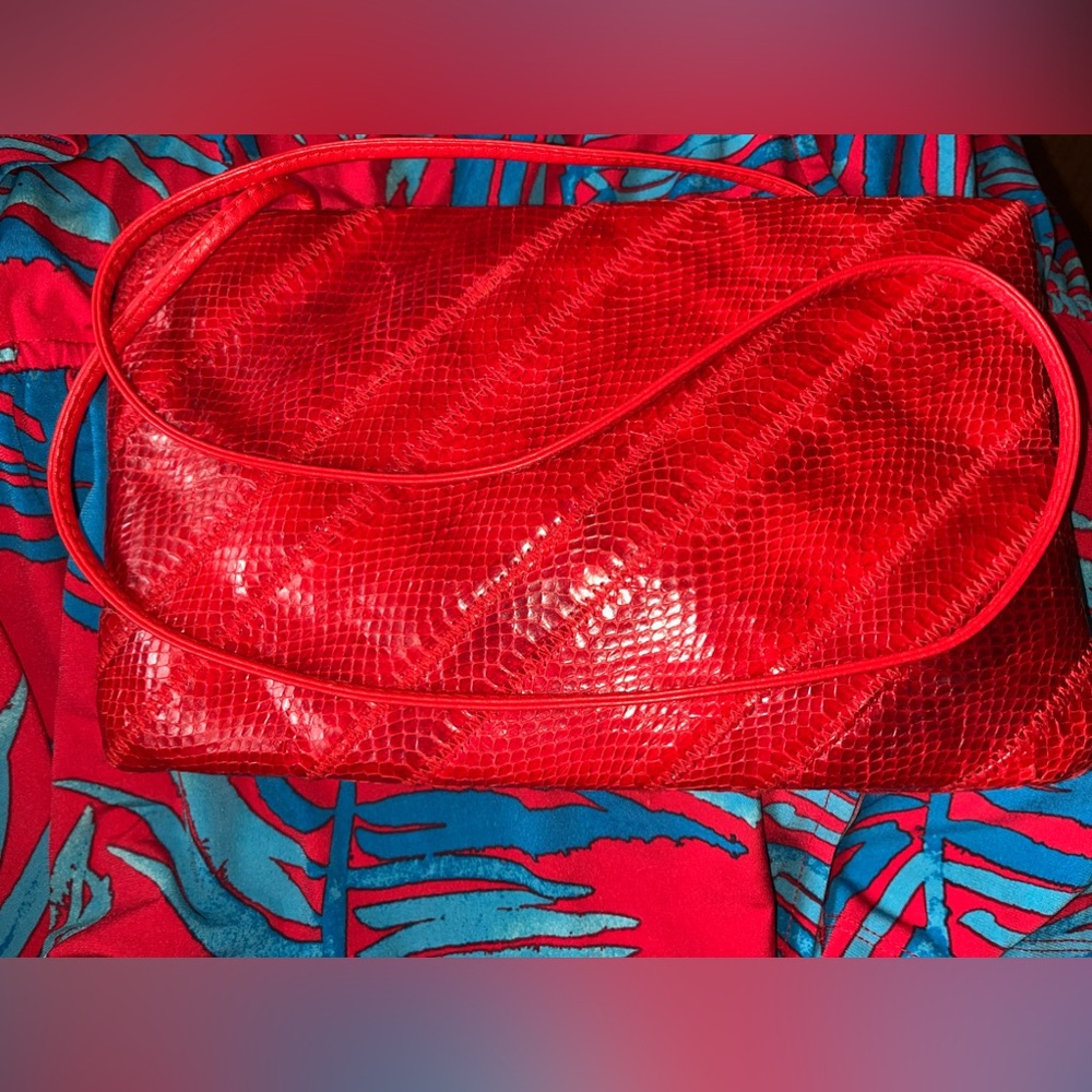 Vintage Ronay red, snakeskin and leather shoulder bag/clutch